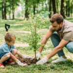 boy and man planting a tree