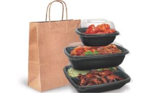 paper bag and containers of takeout food