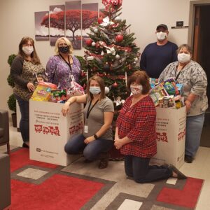 Burke County Extension staff with boxes of toys collected