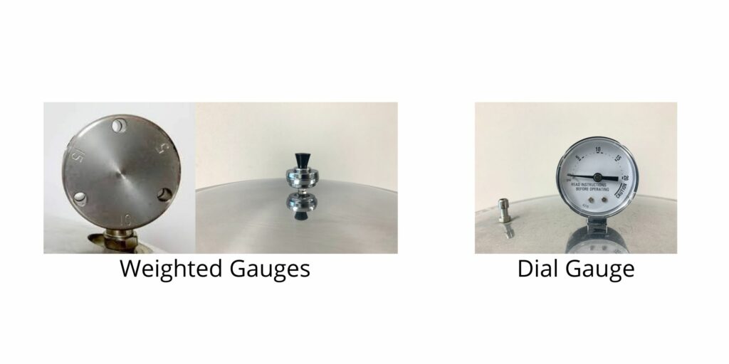 weighted gauges and dial gauge on canner lids