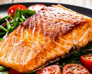 grilled fish and tomatoes